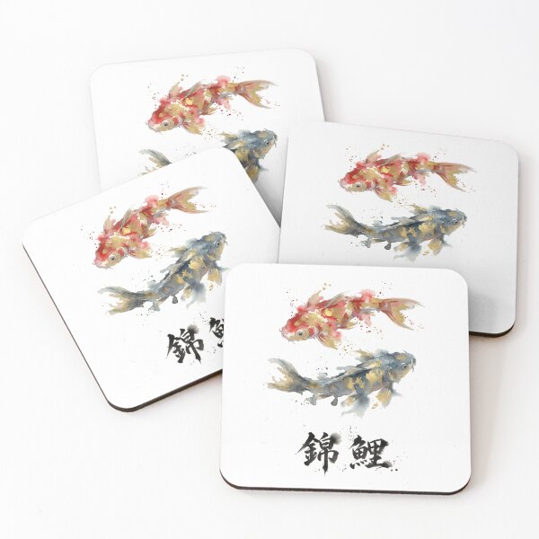 Item preview, Watercolor Koi Fish & Gold Leaf Yin Yang Nishikigoi Art Print designed and sold by Maangata Art.