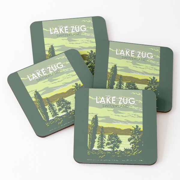 Item preview, Lake Zug Illustration Travel Art Vintage designed and sold by KrisSidDesigns.