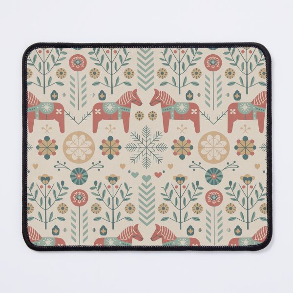 Item preview, Scandinavian Folk Art Seamless Pattern – Dala Horses, Florals & Snowflakes designed and sold by Midnight Veil Designs.