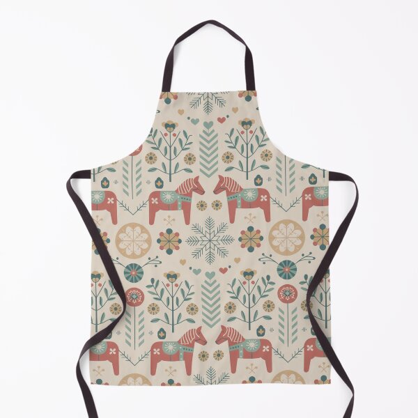 Item preview, Scandinavian Folk Art Seamless Pattern – Dala Horses, Florals & Snowflakes designed and sold by Midnight Veil Designs.