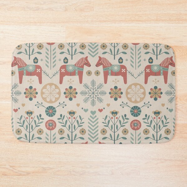 Item preview, Scandinavian Folk Art Seamless Pattern – Dala Horses, Florals & Snowflakes designed and sold by Midnight Veil Designs.
