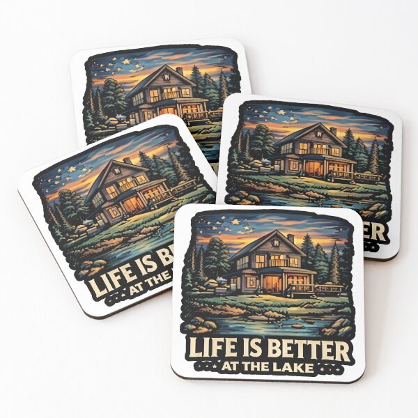 Item preview, Life Is Better at the Lake Cabin Sunset Art designed and sold by Ladys-Gents.