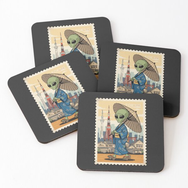 Item preview, Tokyo Alien Tourist Vintage Japanese Postage Stamp Travel Art designed and sold by Cipher & Soul.