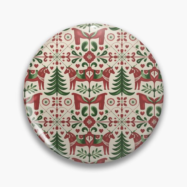 Item preview, Classic Swedish Dala Horse Seamless Pattern – Traditional Red & Green Folk Art designed and sold by Midnight Veil Designs.
