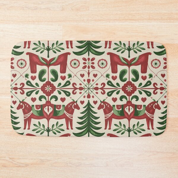 Item preview, Classic Swedish Dala Horse Seamless Pattern – Traditional Red & Green Folk Art designed and sold by Midnight Veil Designs.