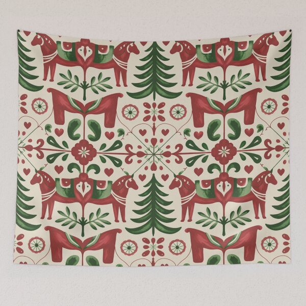 Item preview, Classic Swedish Dala Horse Seamless Pattern – Traditional Red & Green Folk Art designed and sold by Midnight Veil Designs.