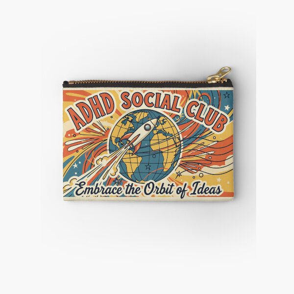 Item preview, "ADHD Social Club" Retro Space Rocket Neurodivergent Vintage Stamp designed and sold by Cipher & Soul.