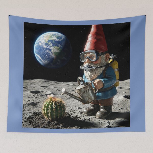 Item preview, Garden Gnome Plants Saguaro Cactus on the Moon designed and sold by Tridentulus.