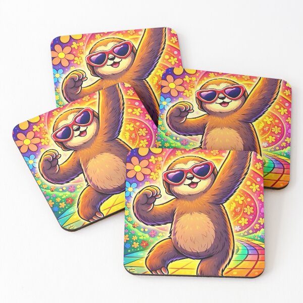 Item preview, Funny Dancing Sloth with Sunglasses – Retro Hippie Rainbow Disco Cute Animal Meme Gift designed and sold by Digital Culture Studio.