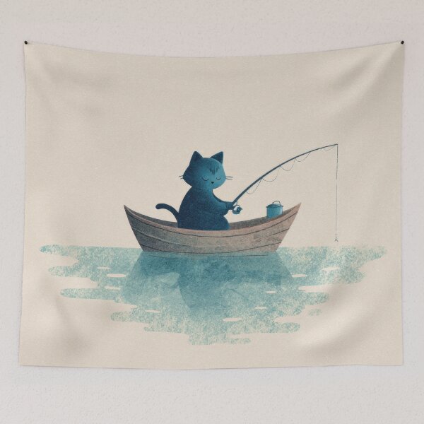 Item preview, Cat fishing in a small boat designed and sold by anytka.