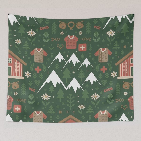 Item preview, Swiss Alpine Seamless Pattern – Chalets, Edelweiss & Traditional Sweaters designed and sold by Midnight Veil Designs.
