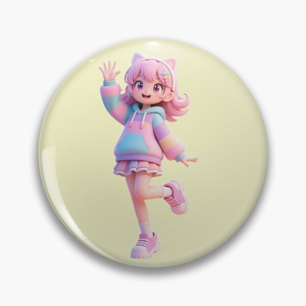 Item preview, Cute Gamer Girl - Playful Waving Pose (3D Toy Aesthetic) designed and sold by WhimsyBits.