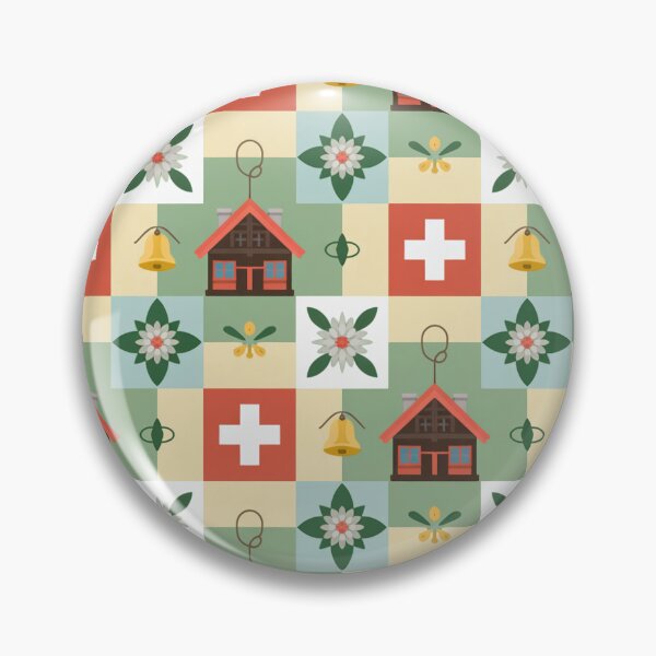Item preview, Swiss Folk Art Seamless Pattern – Chalets, Edelweiss & Swiss Flags designed and sold by Midnight Veil Designs.