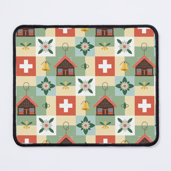 Item preview, Swiss Folk Art Seamless Pattern – Chalets, Edelweiss & Swiss Flags designed and sold by Midnight Veil Designs.