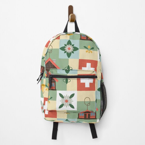 Item preview, Swiss Folk Art Seamless Pattern – Chalets, Edelweiss & Swiss Flags designed and sold by Midnight Veil Designs.