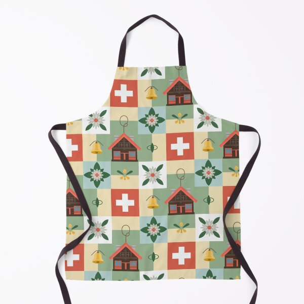 Item preview, Swiss Folk Art Seamless Pattern – Chalets, Edelweiss & Swiss Flags designed and sold by Midnight Veil Designs.