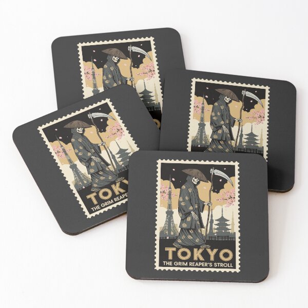 Item preview, "Tokyo Grim Reaper's Stroll" Vintage Japanese Stamp Art designed and sold by Cipher & Soul.