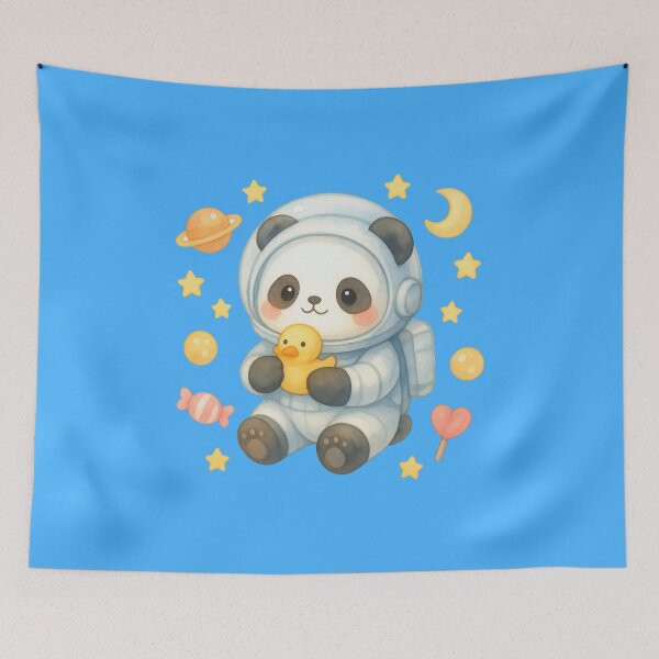 Item preview, Cute Panda Astronaut with Duck – Kawaii Space Aesthetic Pastel Art designed and sold by p-frosty-design.