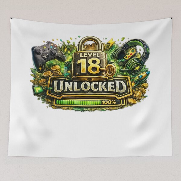 Item preview, Level 18 Unlocked Gamer 18th Birthday Design designed and sold by CLOUTKULT.