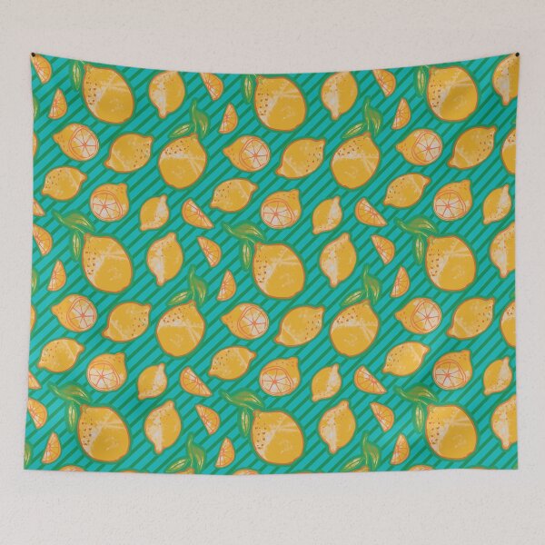 Item preview, Trendy 80s watercolor lemons on diagonal stripes designed and sold by Goddessart.