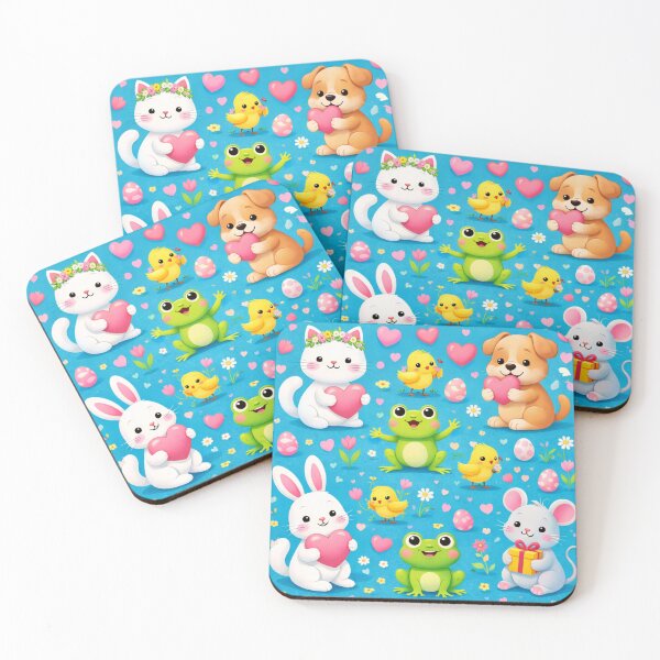 Item preview, Cute Kawaii Animal Friends with Hearts – Bunny, Frog, Chick & Puppy Love Illustration designed and sold by ArtoryNest.