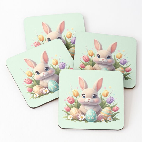 Item preview, Cute Easter Bunny With Eggs and Flowers – Kawaii Spring Design designed and sold by SoftStyleStudio ⭐⭐⭐.