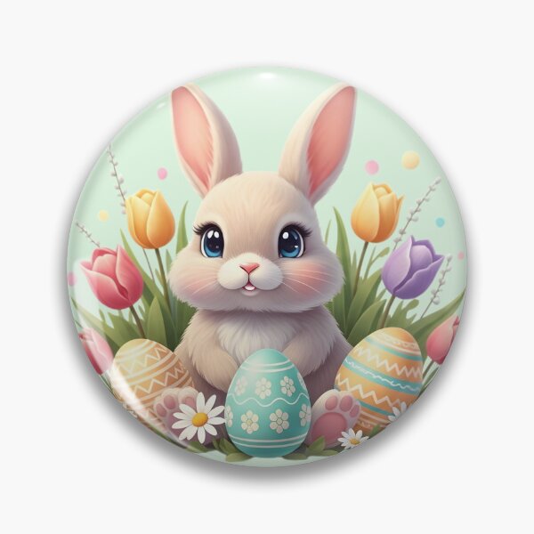 Item preview, Cute Easter Bunny With Eggs and Flowers – Kawaii Spring Design designed and sold by SoftStyleStudio ⭐⭐⭐.