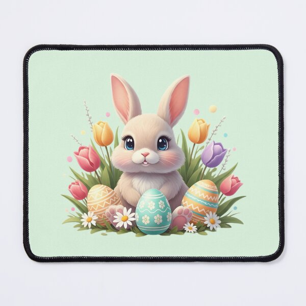 Item preview, Cute Easter Bunny With Eggs and Flowers – Kawaii Spring Design designed and sold by SoftStyleStudio ⭐⭐⭐.