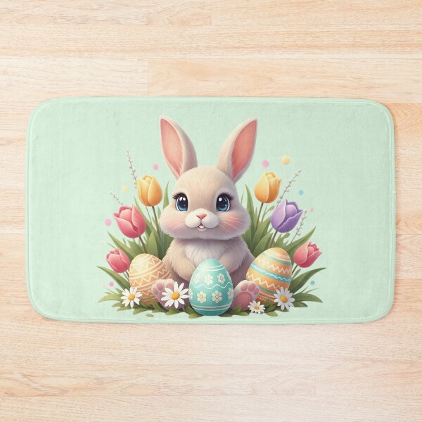 Item preview, Cute Easter Bunny With Eggs and Flowers – Kawaii Spring Design designed and sold by SoftStyleStudio ⭐⭐⭐.