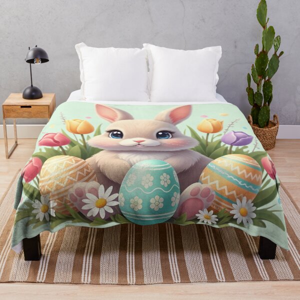 Item preview, Cute Easter Bunny With Eggs and Flowers – Kawaii Spring Design designed and sold by SoftStyleStudio ⭐⭐⭐.