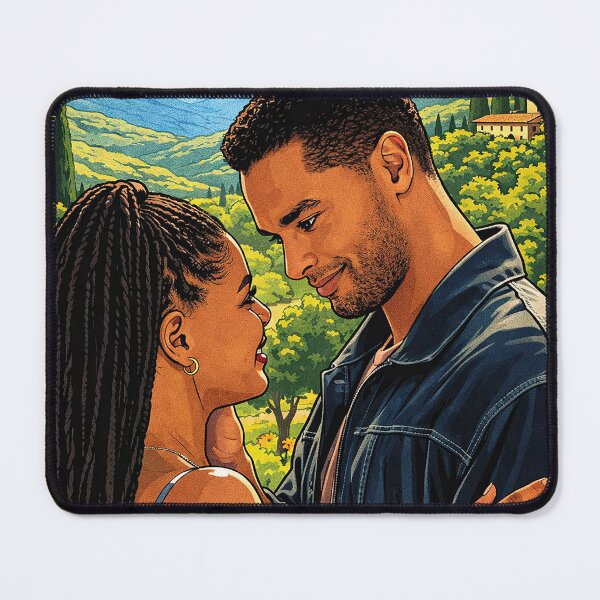 Item preview, Regé-Jean Page and Halle Bailey together in the Tuscan landscape (fan art) designed and sold by PopCultureAndStuff.