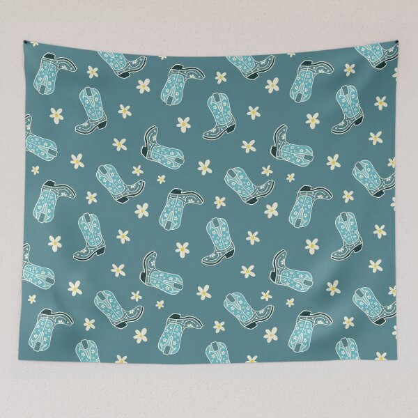 Item preview, Blue Floral Cowgirl Boots Pattern designed and sold by MoonwillowArt.