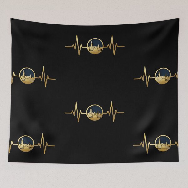 Item preview, Makkah in a circular frame & Heartbeat (gold) – Kaaba and Abraj Al Bait Skyline Islamic Minimalist Muslim Design designed and sold by D-Islamic.