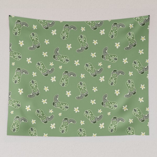Item preview, Green Floral Cowgirl Boots Pattern designed and sold by MoonwillowArt.