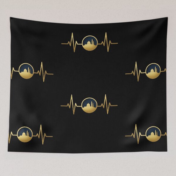 Item preview, Madinah in a circular frame & Heartbeat (gold) – Al Masjid an Nabawi Prophet’s Mosque Minimalist Muslim Design designed and sold by D-Islamic.