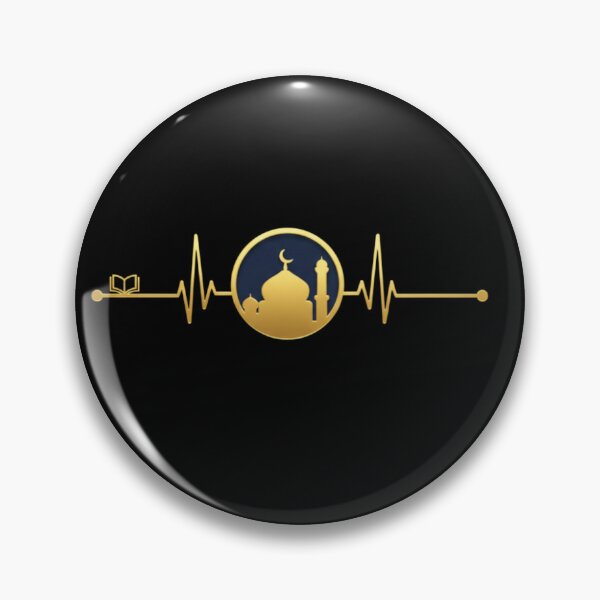Item preview, Mosque in a circular frame & Heartbeat (gold) – Crescent Mosque Silhouette Islamic Minimalist Muslim Design designed and sold by D-Islamic.