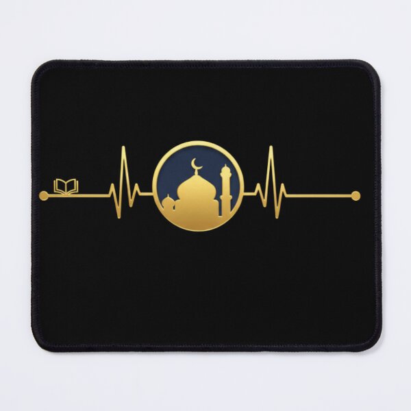 Item preview, Mosque in a circular frame & Heartbeat (gold) – Crescent Mosque Silhouette Islamic Minimalist Muslim Design designed and sold by D-Islamic.