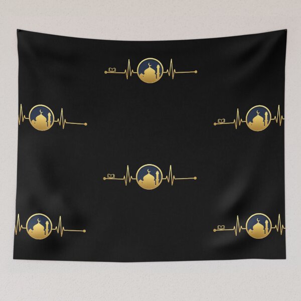 Item preview, Mosque in a circular frame & Heartbeat (gold) – Crescent Mosque Silhouette Islamic Minimalist Muslim Design designed and sold by D-Islamic.