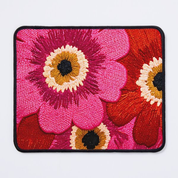 Item preview, Pink & Red Floral Embroidery-Style Pattern on Red Background designed and sold by MaisonMaroMara.