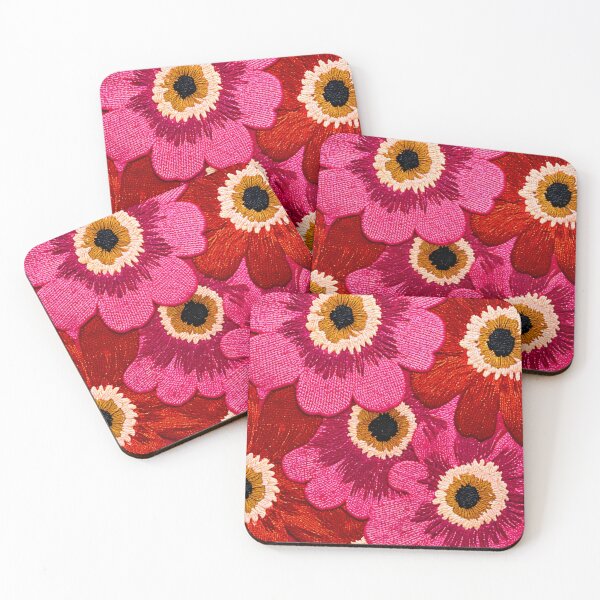 Item preview, Pink & Red Floral Embroidery-Style Pattern on Red Background designed and sold by MaisonMaroMara.