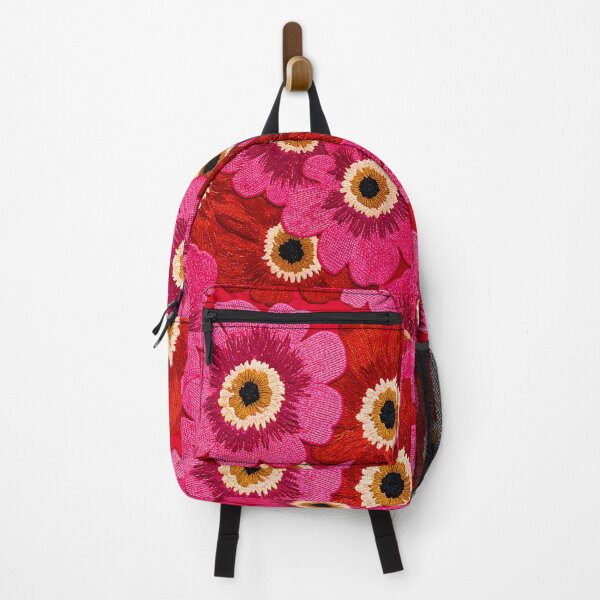 Item preview, Pink & Red Floral Embroidery-Style Pattern on Red Background designed and sold by MaisonMaroMara.
