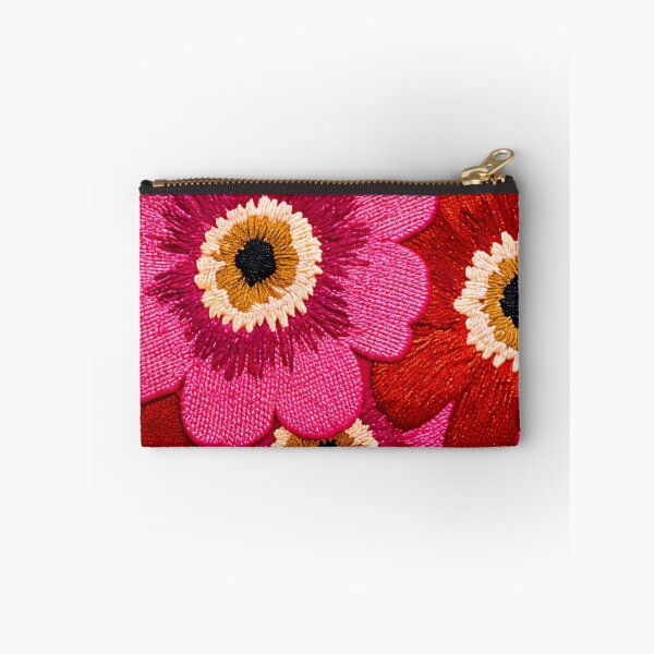 Item preview, Pink & Red Floral Embroidery-Style Pattern on Red Background designed and sold by MaisonMaroMara.