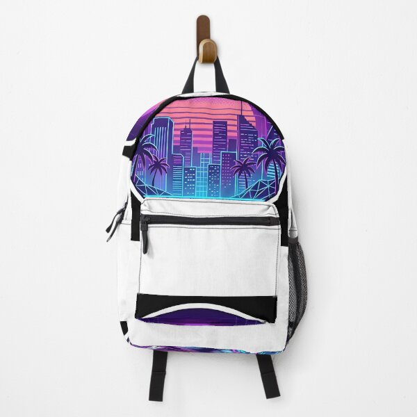 Item preview, A stylish cyberpunk cat with neon glasses, floating over a synthwave city. White border for sticker. designed and sold by Yogeshrock.