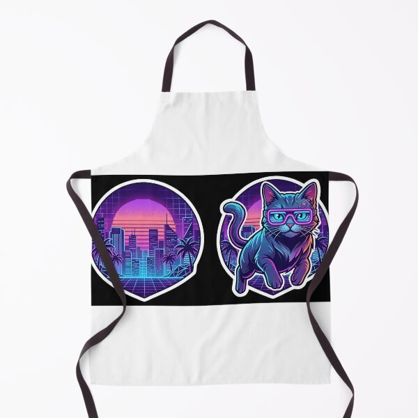 Item preview, A stylish cyberpunk cat with neon glasses, floating over a synthwave city. White border for sticker. designed and sold by Yogeshrock.