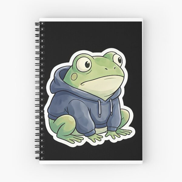 Item preview, A cute, round frog looking confused, wearing a tiny hoodie. White border for sticker. designed and sold by Yogeshrock.