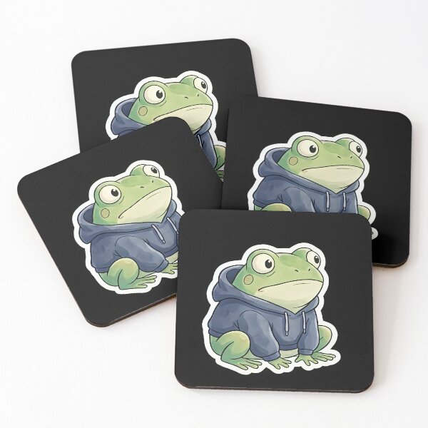 Item preview, A cute, round frog looking confused, wearing a tiny hoodie. White border for sticker. designed and sold by Yogeshrock.