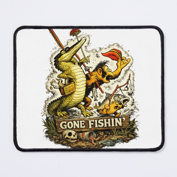 Item preview, Gone Fishin - Animal Fishing Adventure Vintage Cartoon Illustration for Retro Comic Fans ??? designed and sold by RickE.