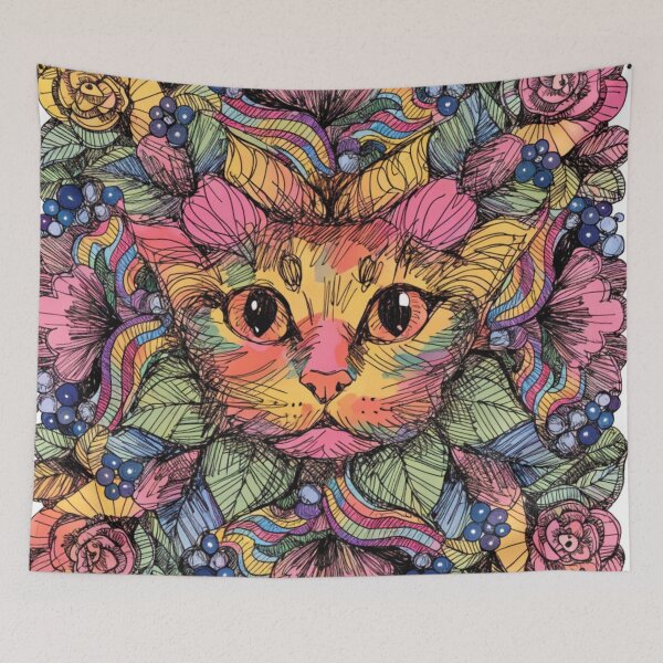 Item preview, Boho Mandala Cat Illustration | Floral Tribal Cat Art | Vintage Ethnic Animal Design designed and sold by Anime9122.
