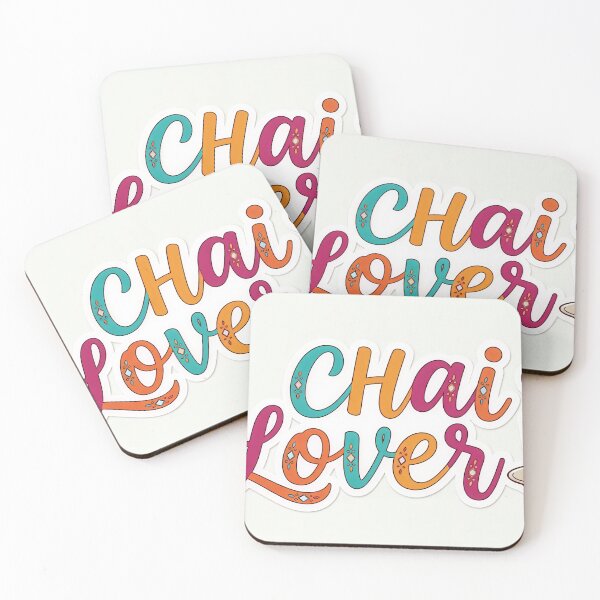 Item preview, The words "CHAI LOVER" in a stylish, hand-drawn font, next to a cute steaming tea glass. White border for sticker. designed and sold by Yogeshrock.