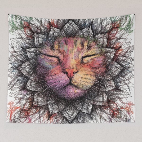 Item preview, Boho Mandala Cat Illustration | Floral Tribal Cat Art | Vintage Ethnic Animal Design designed and sold by Anime9122.